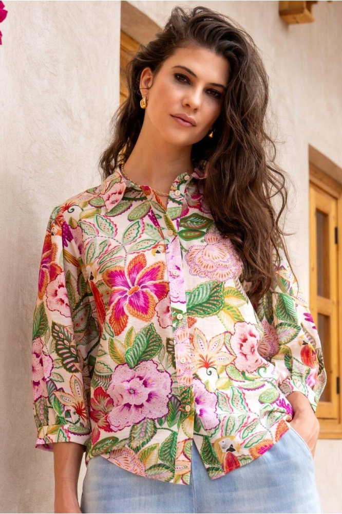 BLOUSE MET BLOEMENPRINT 53241 20 PINK/MINT